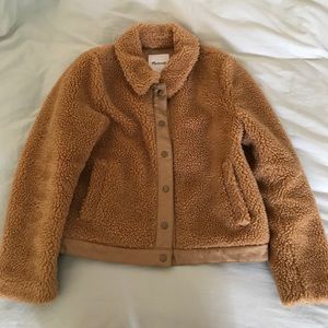 Madewell Camel Teddy Sherpa Snap-Front Jacket